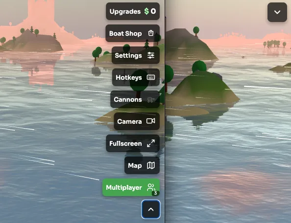 VibeSail's expanded in-game control menu over the sailing world.
